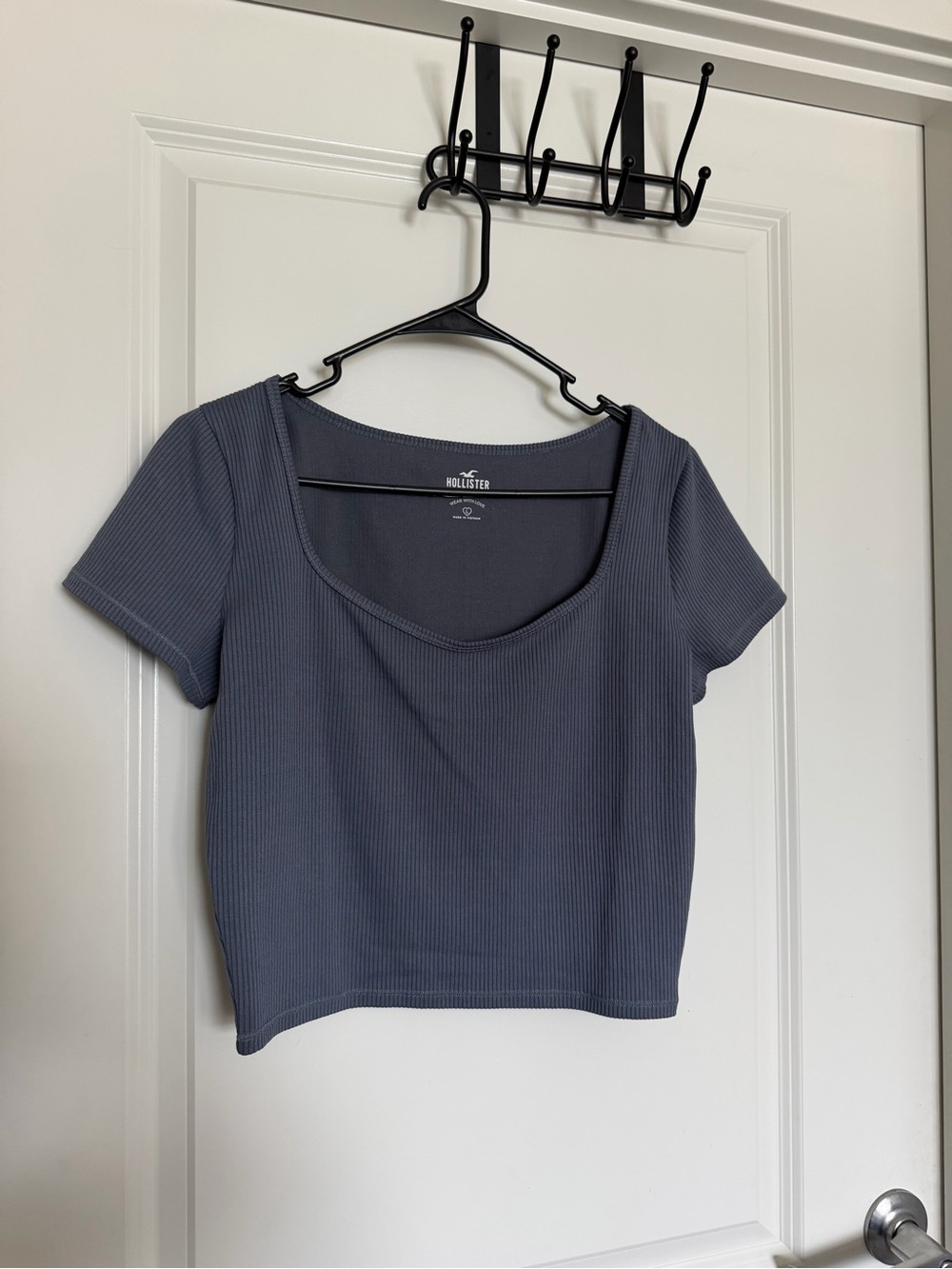 Hollister Ribbed Crop Top in Slate Blue